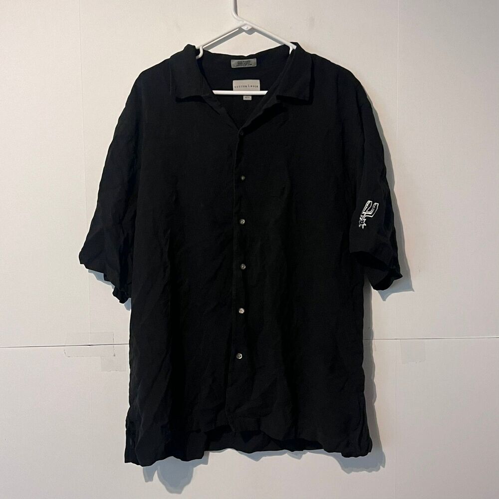 Cutter Buck Mens Silk Shirt Size XL Charcoal Black San Antonio Spurs Logo